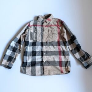 Burberry  Size 12Y Plaid Shirt in Beige, Black & Red Accents